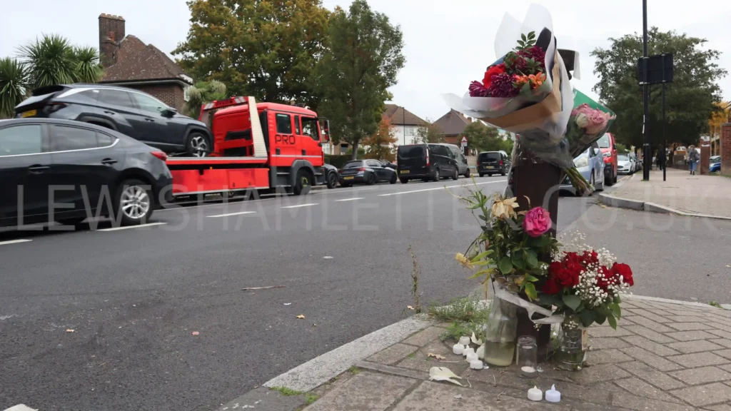 Floral tributes in Southend Lane