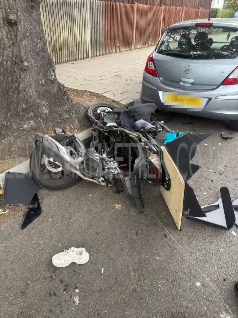 Mangled wreck of bike