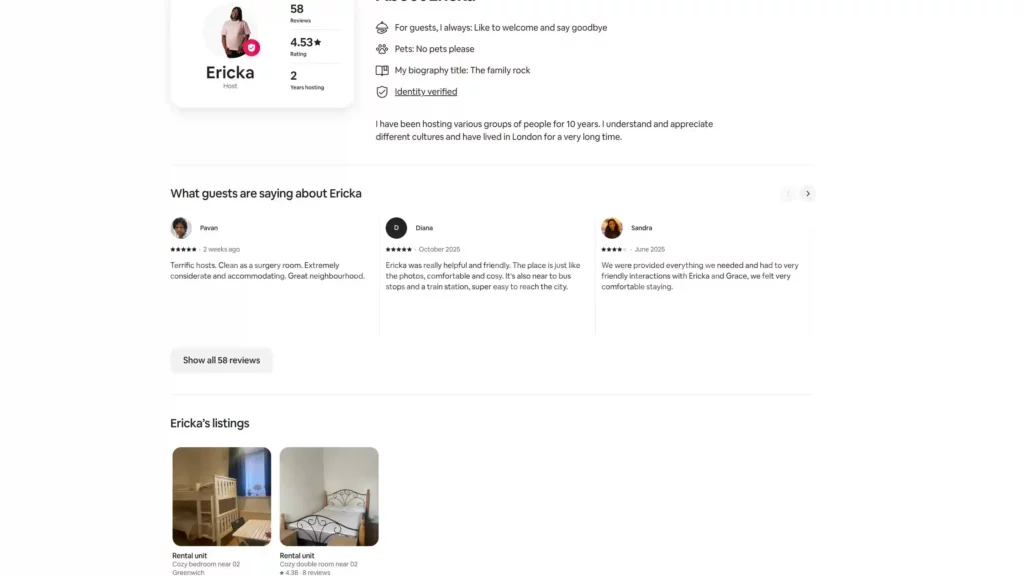 Reviews on the Airbnb rooms