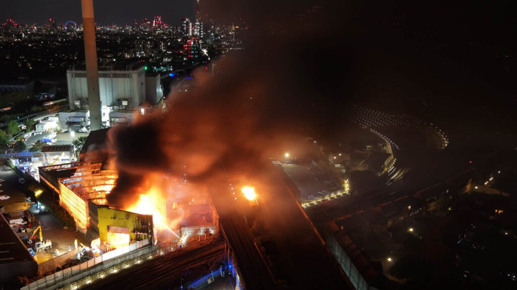 Smoke was seen billowing from the scene in this drone footage